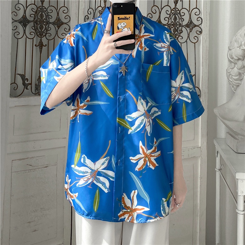 Áo Sơ Mi Đi Biển Dáng Rộng Cỡ Lớn M-3XL Thời Trang Mùa Hè Hàn Quốc Cho Nam