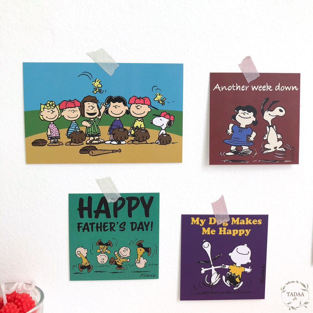 Set postcard hoạt hình Snoopy &amp; Friends dễ thương giấy dán trang trí tường nhiều màu sắc
