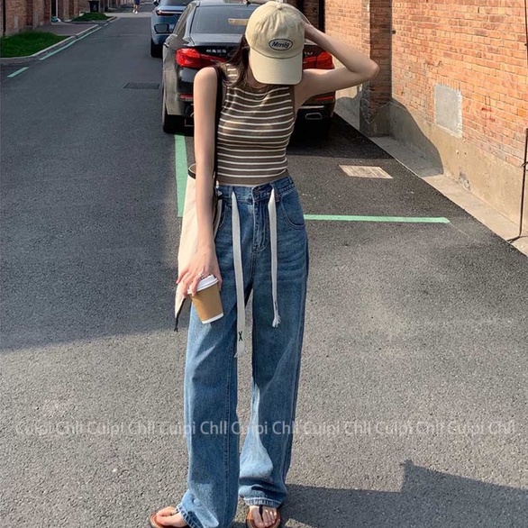 Áo croptop ZHELIHANGFEI dệt kim không tay vải lụa mát họa tiết kẻ sọc bắt mắt cho nữ