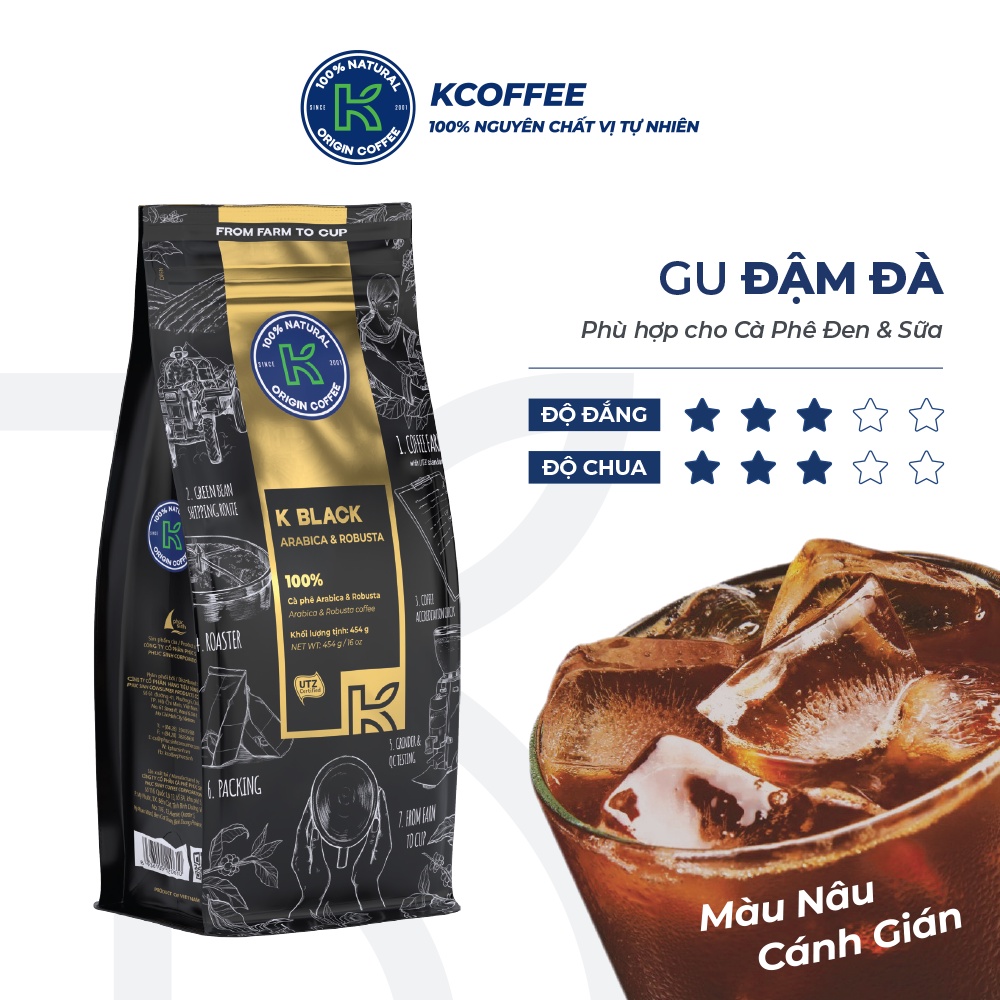 Cà phê rang xay nguyên chất K Black 454g/túi KPHUCSINH - Hàng Chính Hãng