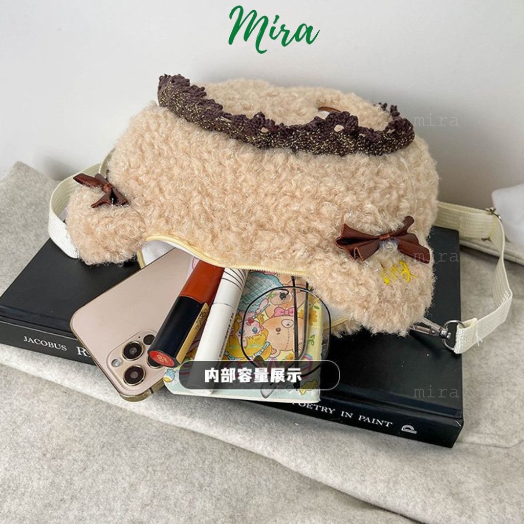Túi Đeo Chéo Cho Bé Hình Gấu Nâu Phủ Lông Dễ Thương Cute Cho Nữ Phong Cách Ulzzang Hàn Quốc MIRA-TV58609