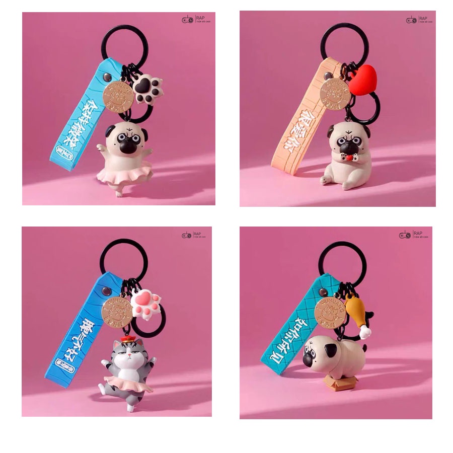 Móc khóa móc túi chó mèo hoàng thượng bắn tym nhảy múa mặc váy dùng làm quà tặng, phụ kiện dây treo balo, túi xách - Rap
