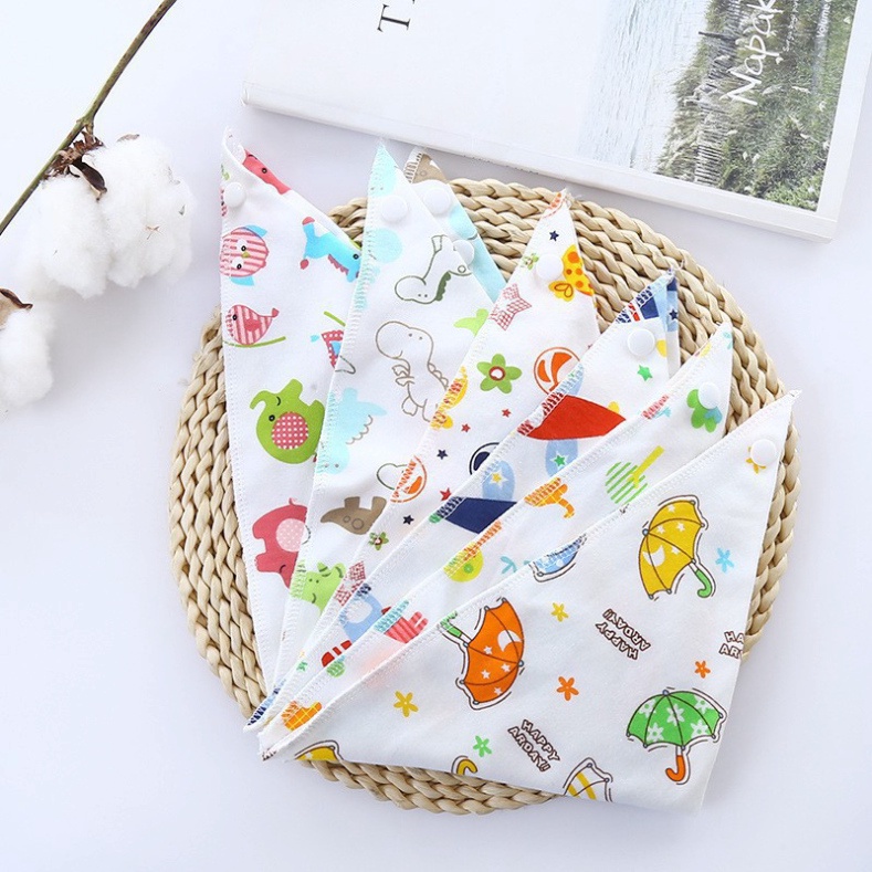 Set 5 Khăn Yếm Tam Giác 100%cotton có cúc bấm cho bé  BONBON KIDS