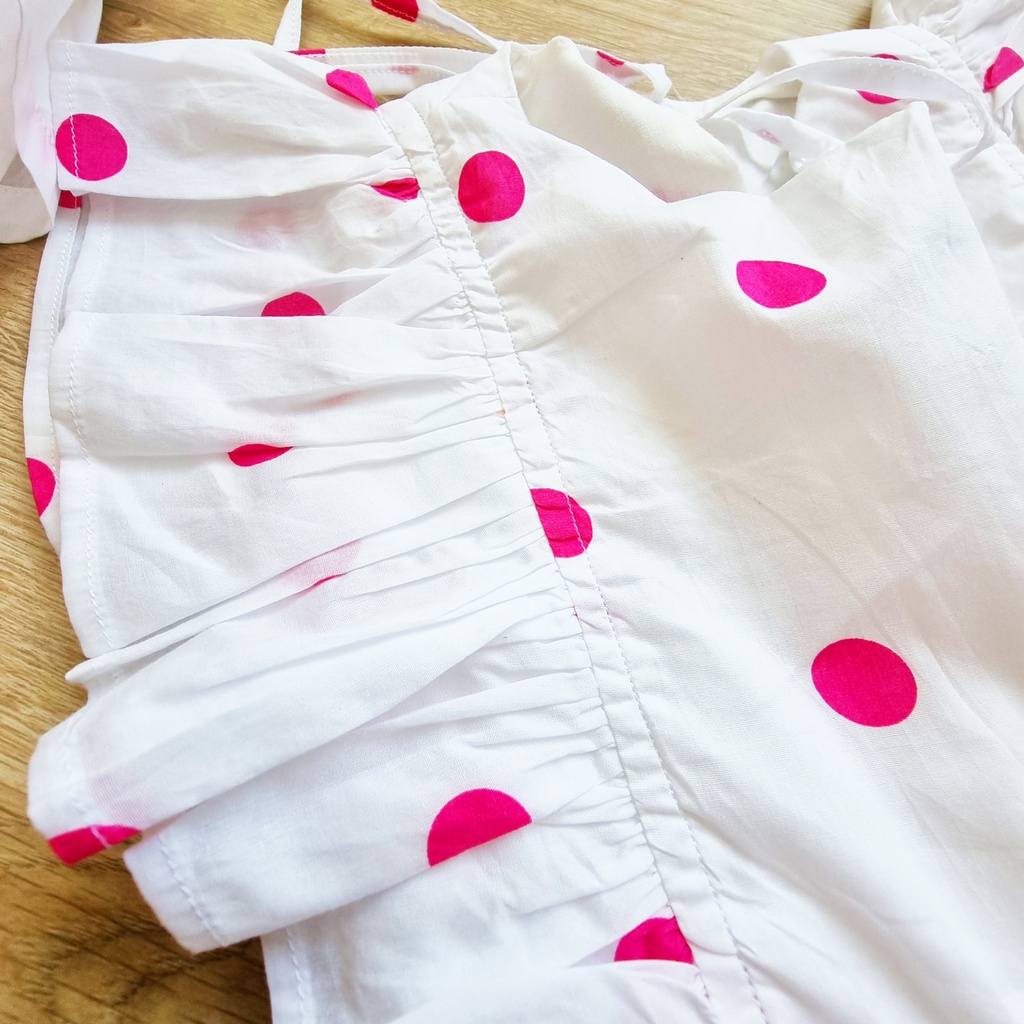 Đầm Cánh Tiên Hở Lưng Dáng Dài Chấm Bi Hồng SoraChan - M079