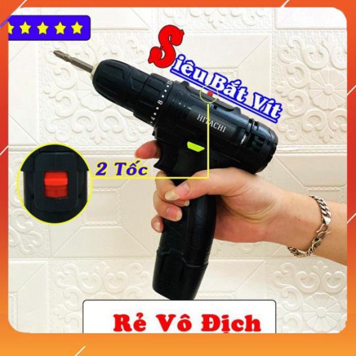 Máy khoan pin HITACHI 12v- Khoan cầm tay 2 cấp tốc độ Có Đèn
