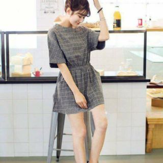 Đầm KẺ XÁM bo eo (kèm hình thật)