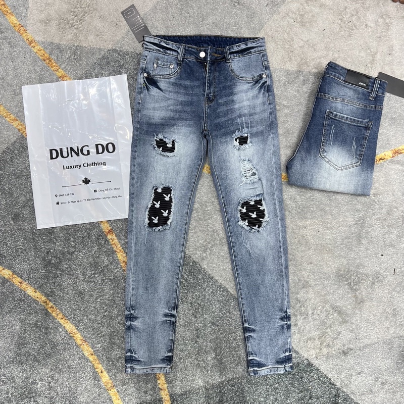 Quần biker đính sao sắt siêu - Quần Jean AMIRII Vá thỏ siêu nét