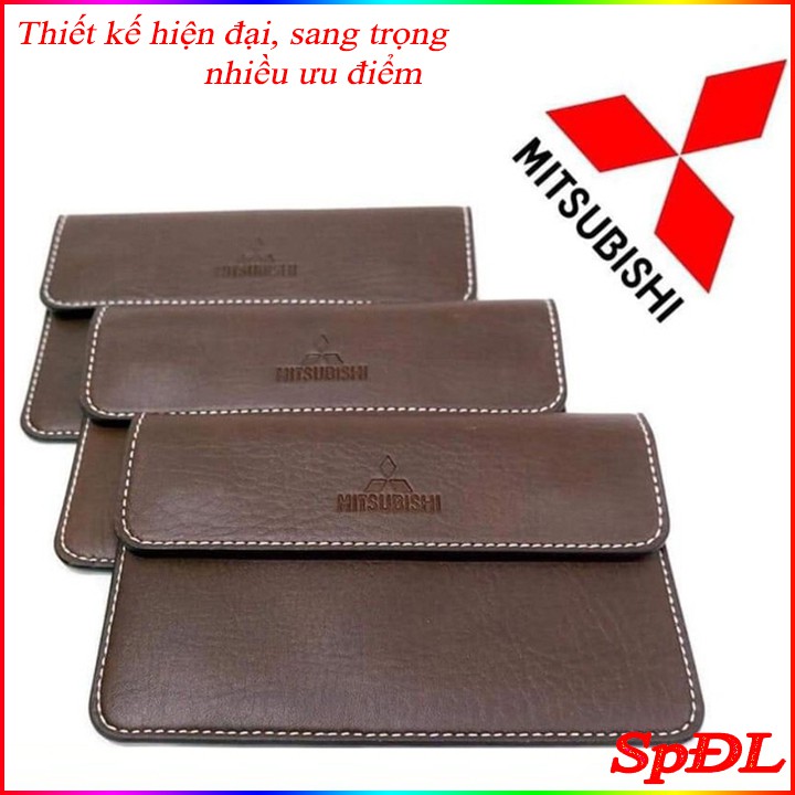 Ví da đựng đăng kiểm, giấy tờ ô tô cao cấp in dập nổi logo hãng xe Mitsubishi kích thước 19x12cm