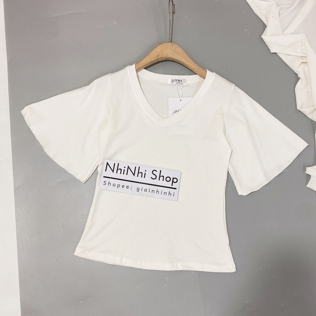 Áo thun kiểu tay loe cổ tim, Áo kiểu vải thun co giãn AS1059 - NhiNhi Shop