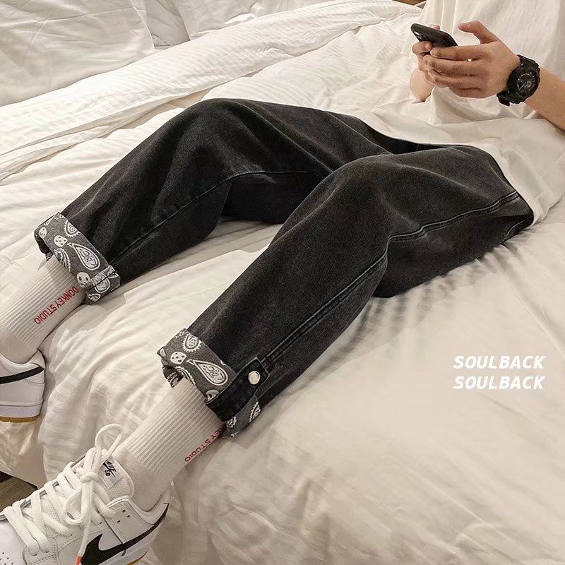 Quần jean ống rộng màu trơn chất lượng cao thời trang cho nam size S-3XL