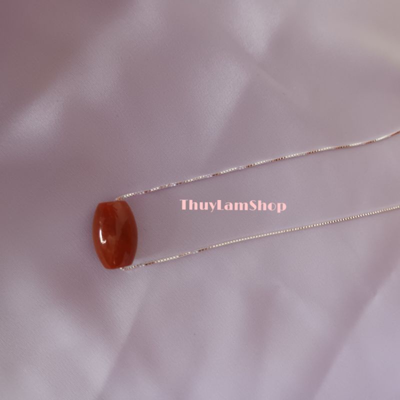 Vòng cổ dây chuyền bạc 925 mix lu thống đá đỏ may mắn đầu xuôi đuôi lọt