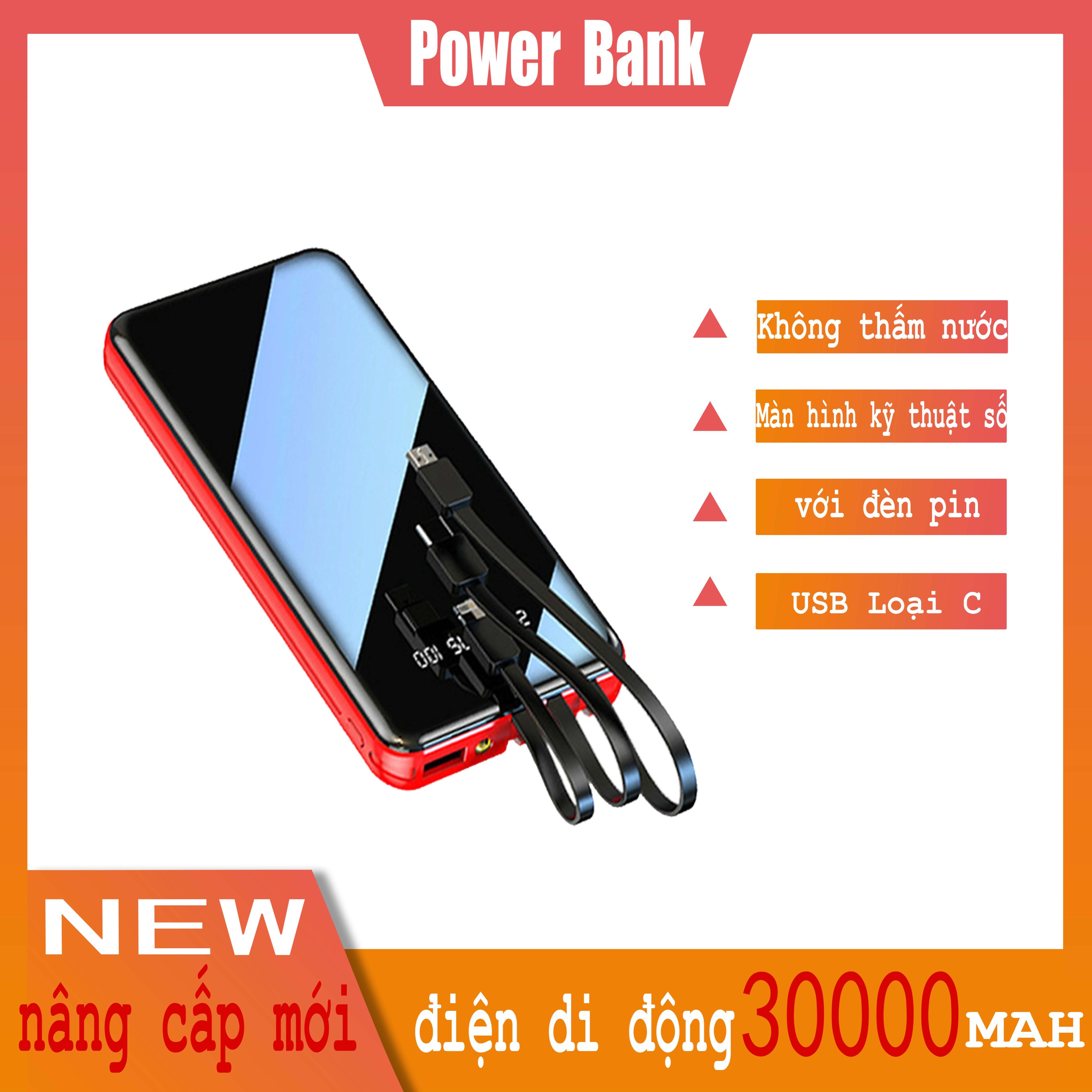 Sạc dự phòng 30000mAh Dung lượng lớn Sạc nhanh Đèn LED ​siêu mỏng Bộ sạc điện thoại di động có dây