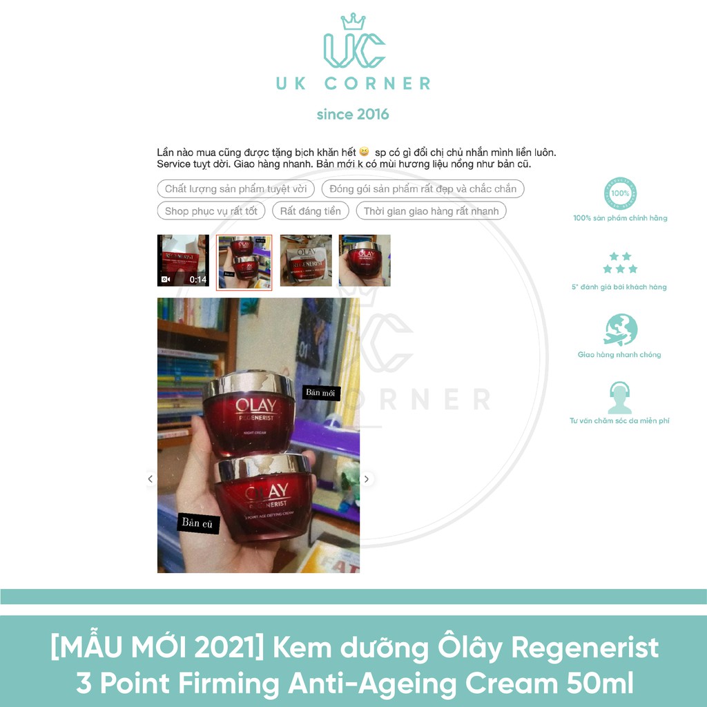 [Vỏ móp do VC] OLAY UK - Anh Quốc phân phối Kem dưỡng olay regenerist 3 point firming anti-ageing cream 50m