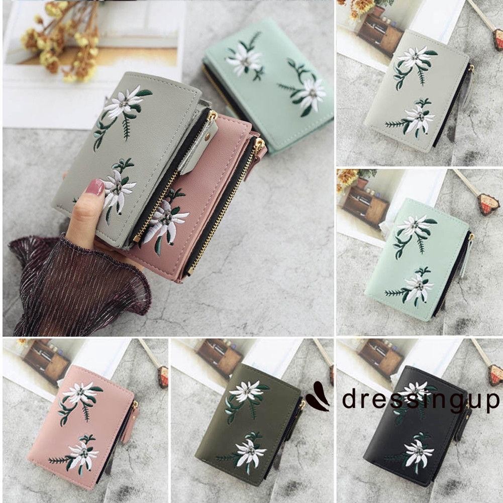 Ví da Pu ngắn in hoa thanh lịch cho nữ