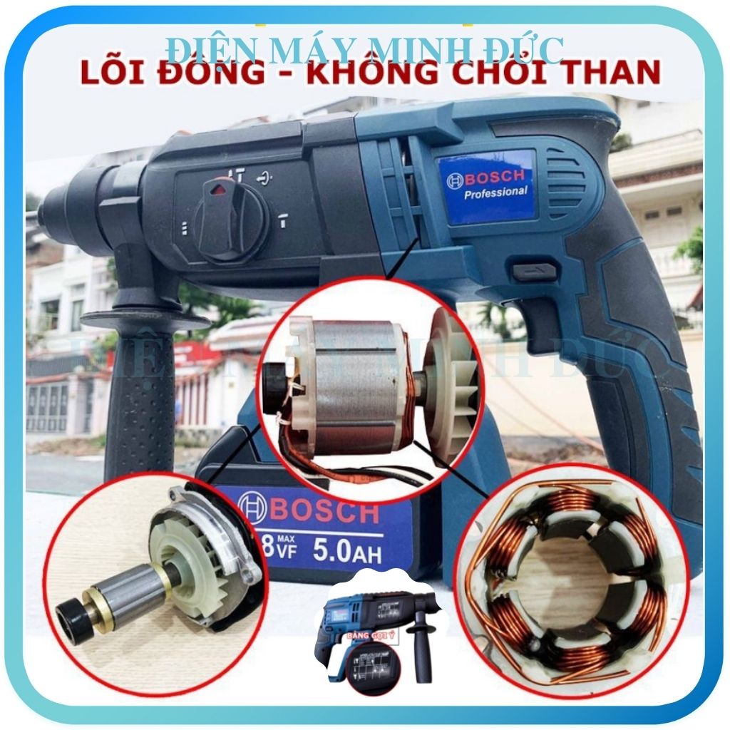 Máy khoan pin cầm tay đục tường bê tông B O S C H loại pin 118V, 3 Chức Năng nhỏ gọn chính hãng giá rẻ