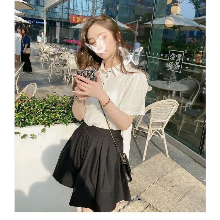 Áo thun nữ dáng lửng tay ngắn đơn giản thanh lịch phong cách Hàn Quốc | BigBuy360 - bigbuy360.vn