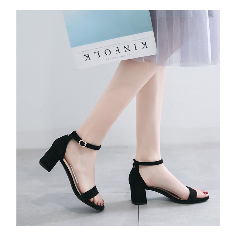 Giày Cao Gót 5 Phân Đế Vuông Quai Ngang Da Lộn Cao Cấp Giày cao gót nữ GURI đế vuông 5p GURI