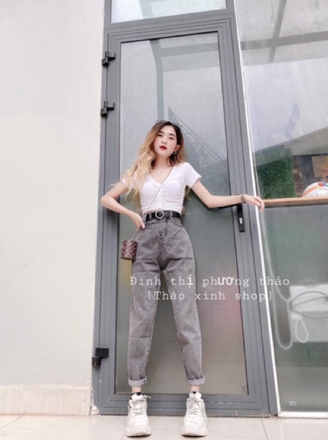 Quần baggy jean nắp bọ xám đen mã 086, hình thật 100%