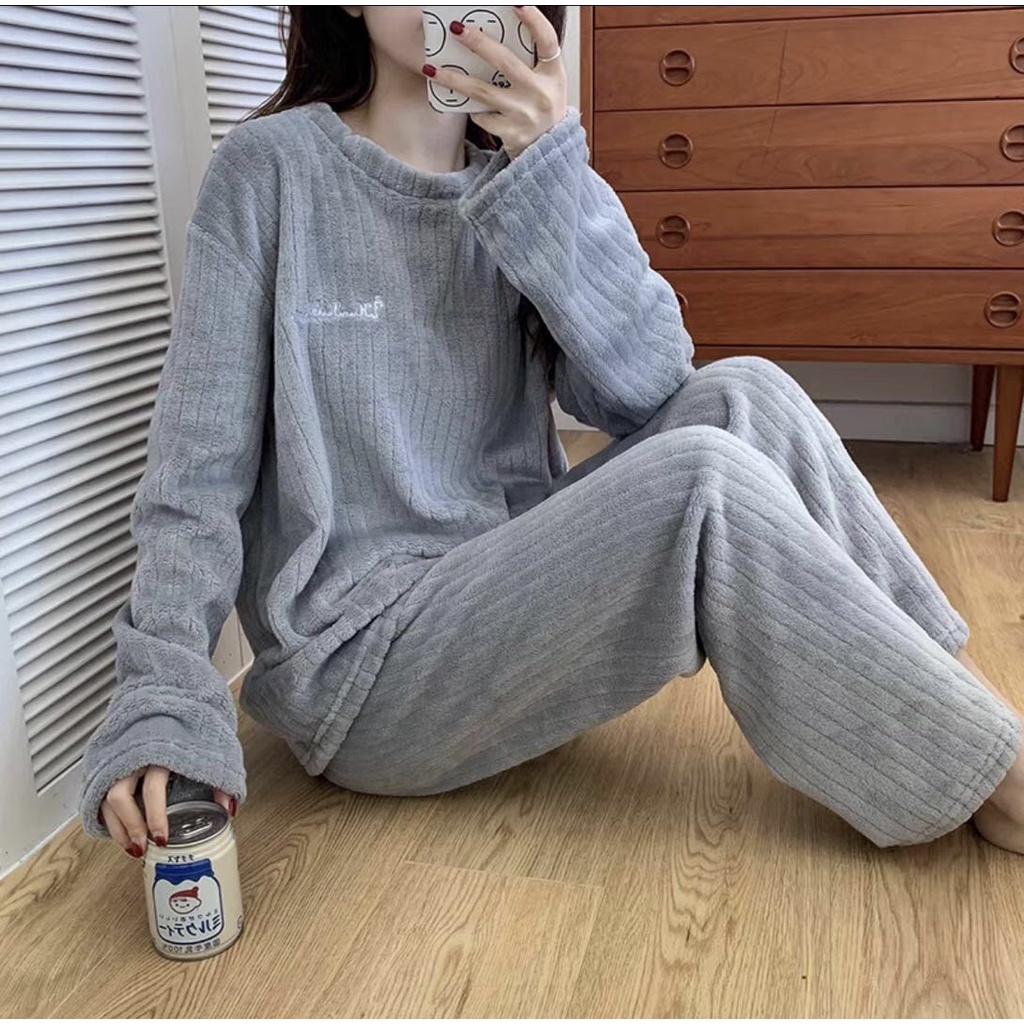 Bộ Đồ Nỉ Lông Cừu Gân Tăm Cherry Min