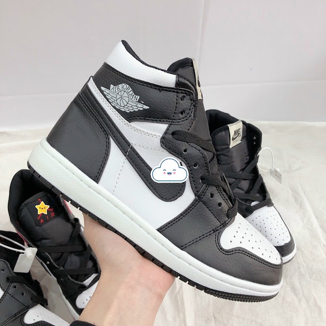 Giày air jordan 1 đen trắng cổ cao, JD1 high panda hàng cao cấp nam nữ full box