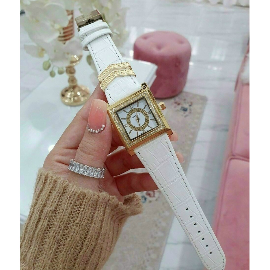 Đồng hồ đeo tay nữ, đồng hồ nữ VERSACE dây da cao cấp, mặt vuông thời trang siêu hot giá cực rẻ, chất lượng cao