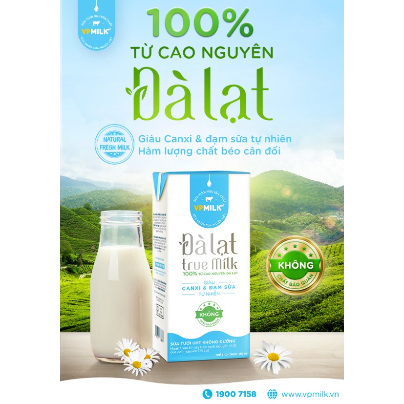 [12 lôc 110ml không đường] Sữa Tươi Đà Lạt True Milk