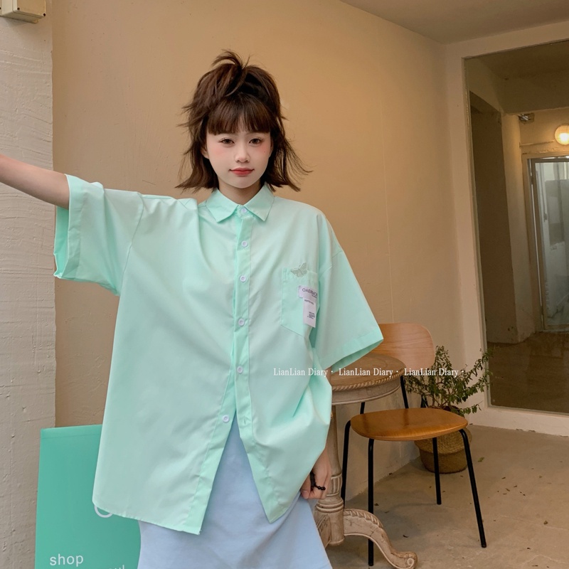 Áo Sơ Mi Tay Ngắn Dáng Rộng Phong Cách Hàn Quốc Mới Dành Cho Nữ