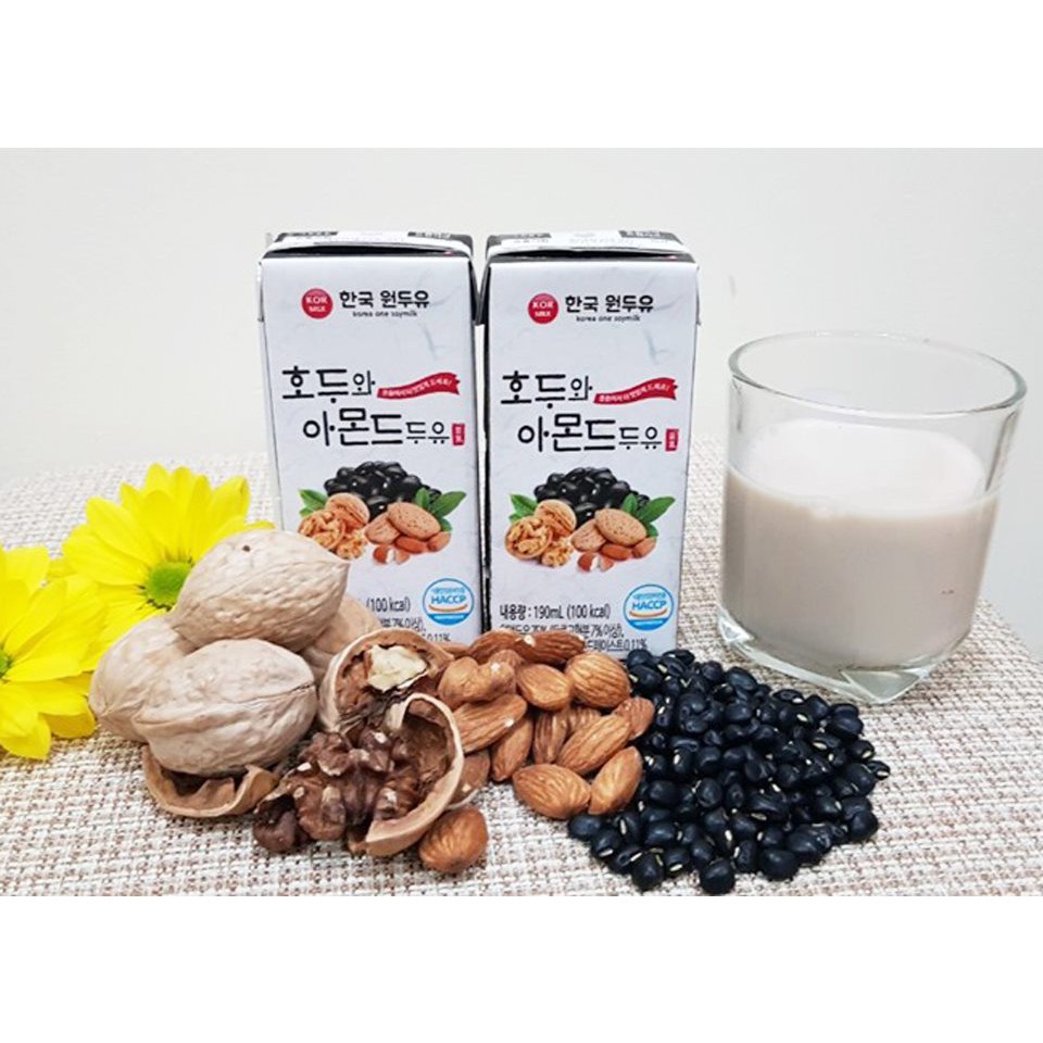 Sữa óc chó hạnh nhân đậu đen Hàn Quốc lốc 16 hộp 190ml