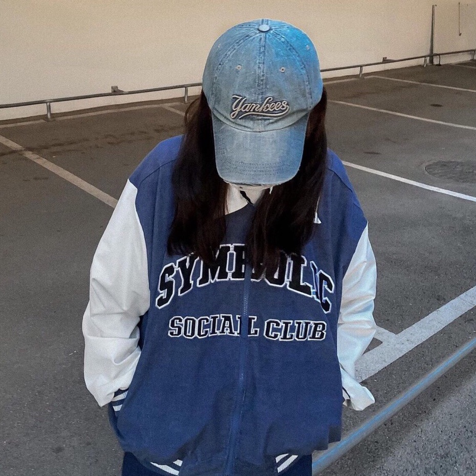 Áo khoác nhung phối tay trắng thêu chữ SYMBOY trẻ trung năng động/ Áo khoác bomber tay bồng dáng rộng unisex