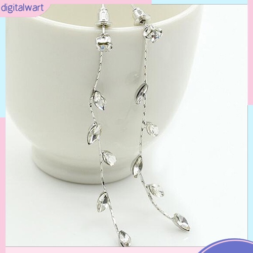 Cặp khuyên tai hình lá liễu dài đính đá quý nhân tạo sang trọng cá tính dành cho nữ