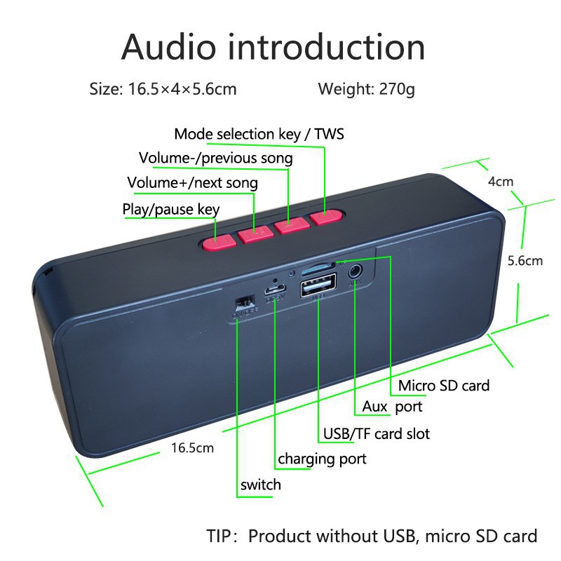 Loa bluetooth 5.0 nhỏ tích hợp mic có chức năng đọc thẻ micro FM radio