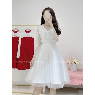 Váy trắng dự tiệc xinh cổ V