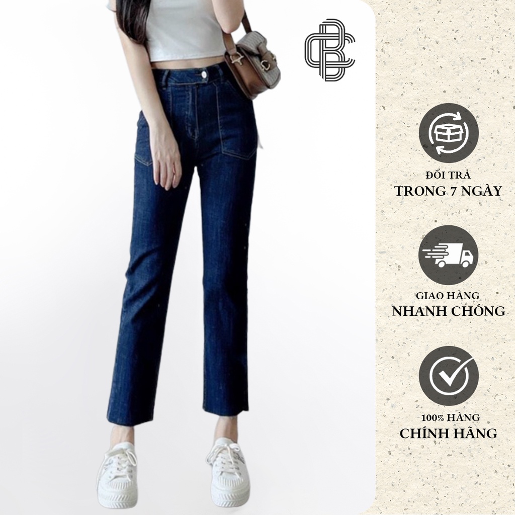 Quần jean ống đứng - Quần bò nữ denim basic túi dán trước thời trang - La’coba