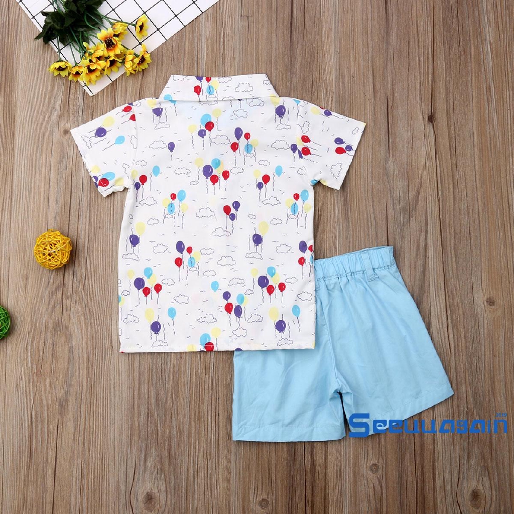 Set Áo Thun Ngắn Tay Cổ Tròn+Quần Short Thời Trang Cho Bé Trai