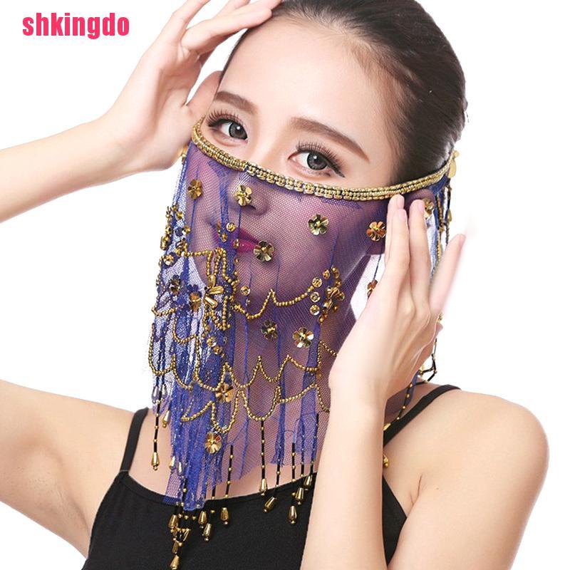 Mạng che mặt vải lưới thêu hoa mận phong cách Ấn Độ cho nữ múa bụng