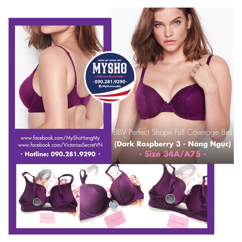 (Bill Mỹ) 34A/A75 - Áo lót Body by Victoria, màu tím cánh bướm nâng ngực, Dark Raspberry - Victoria's Secret USA | BigBuy360 - bigbuy360.vn