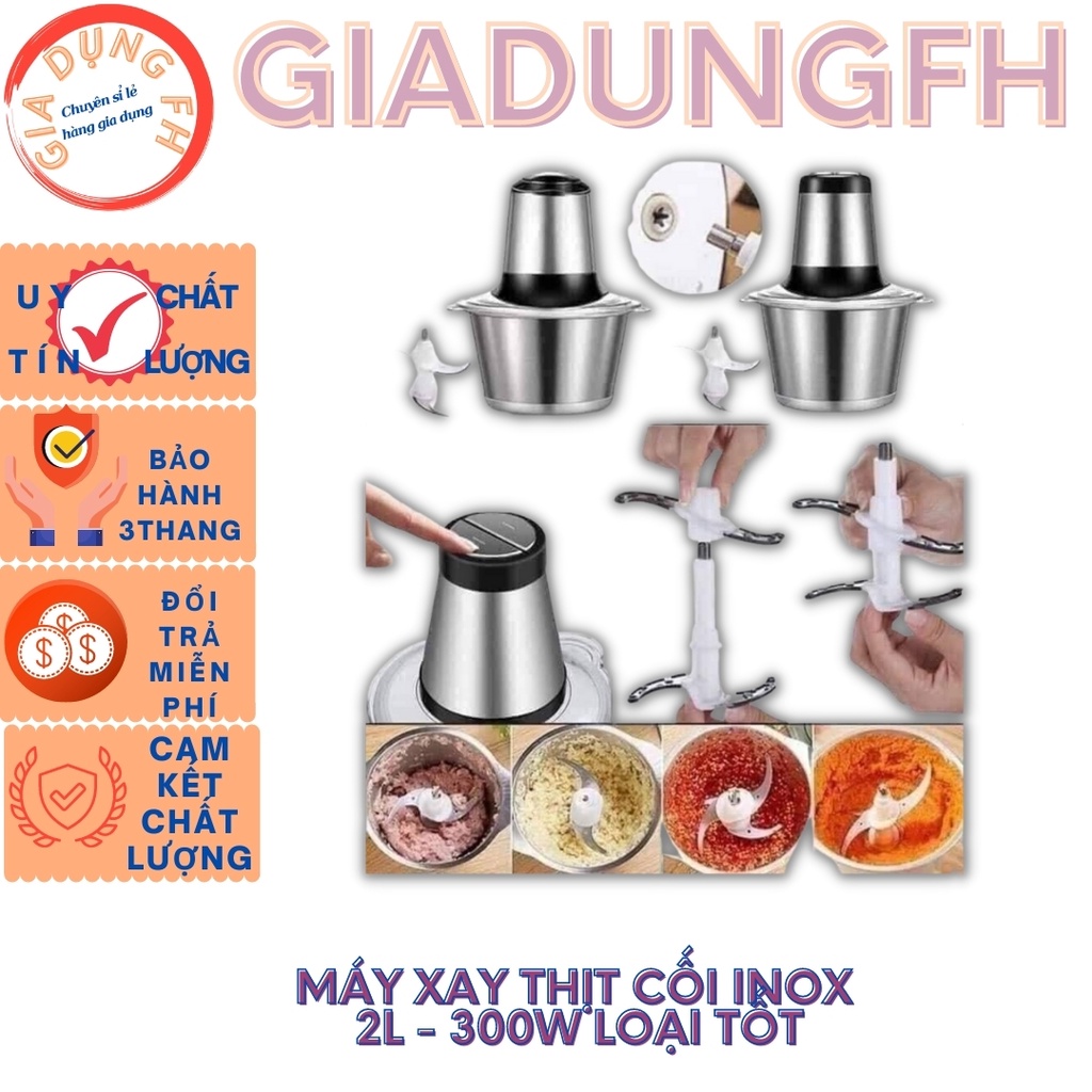 Máy xay thịt cối inox dung tích 2L , máy xay đa năng 4 lưỡi có thể dùng xay hành tỏi, xay tiêu hoặc các loại thực phẩm