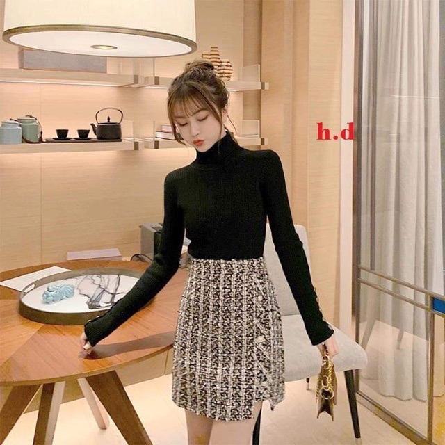 Chân váy dạ kẻ đính cúc HDN877 | BigBuy360 - bigbuy360.vn