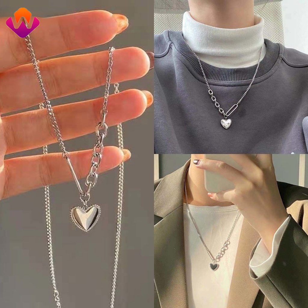 Vòng cổ Dạng Chuỗi Có Mặt Hình Trái Tim Phong Cách Hip Hop Thời Trang Hàn Quốc