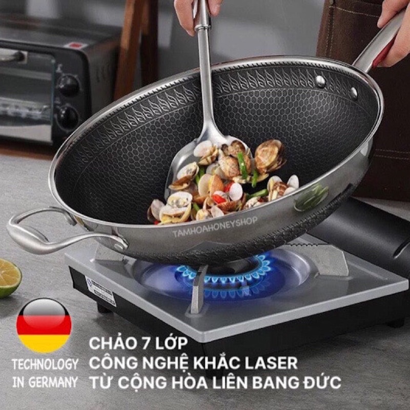 CHẢO CHỐNG DÍNH INOX 304 2 MẶT, 7 LỚP CÔNG NGHỆ KHẮC LASER - GERMANY (ĐỨC🇩🇪)