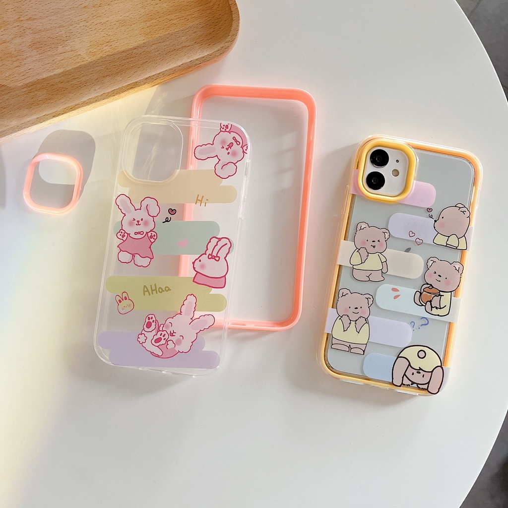 Ốp Điện Thoại Silicon TPU Mềm Trong Suốt in Hình Thỏ Hoạt Hình 3 Trong 1 Chống Sốc Cho iPhone 13 12 11 Pro Max XS XR 8 7 Plus