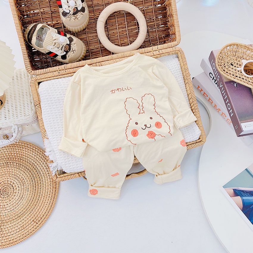 Bộ Quần Áo Dài Tay Vải Thun Lạnh In Hình Thỏ Dễ Thương Cho Bé Từ 8-17kg Mã TL05