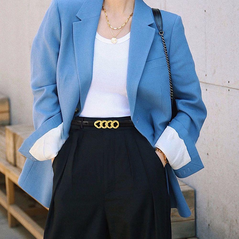 Thắt Lưng Da PU Khóa Kim Loại Kiểu Dáng Đơn Giản Phong Cách Hàn Quốc