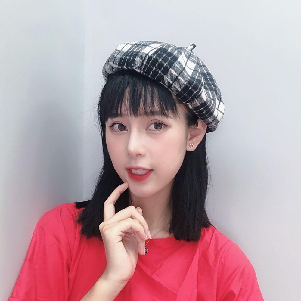 Mũ Beret Họa Tiết Sọc Caro Phong Cách Vintage Thời Trang Mùa Thu Cho Nữ