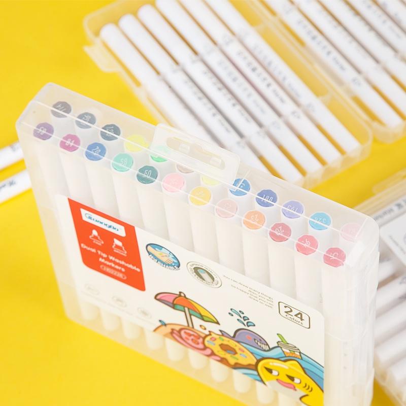 Bút dạ màu marker 2 đầu GuangBo 36/24/12 màu ( rửa được mực ),bút dạ mầu cao cấp hộp nhựa H02225-27 - LOKI