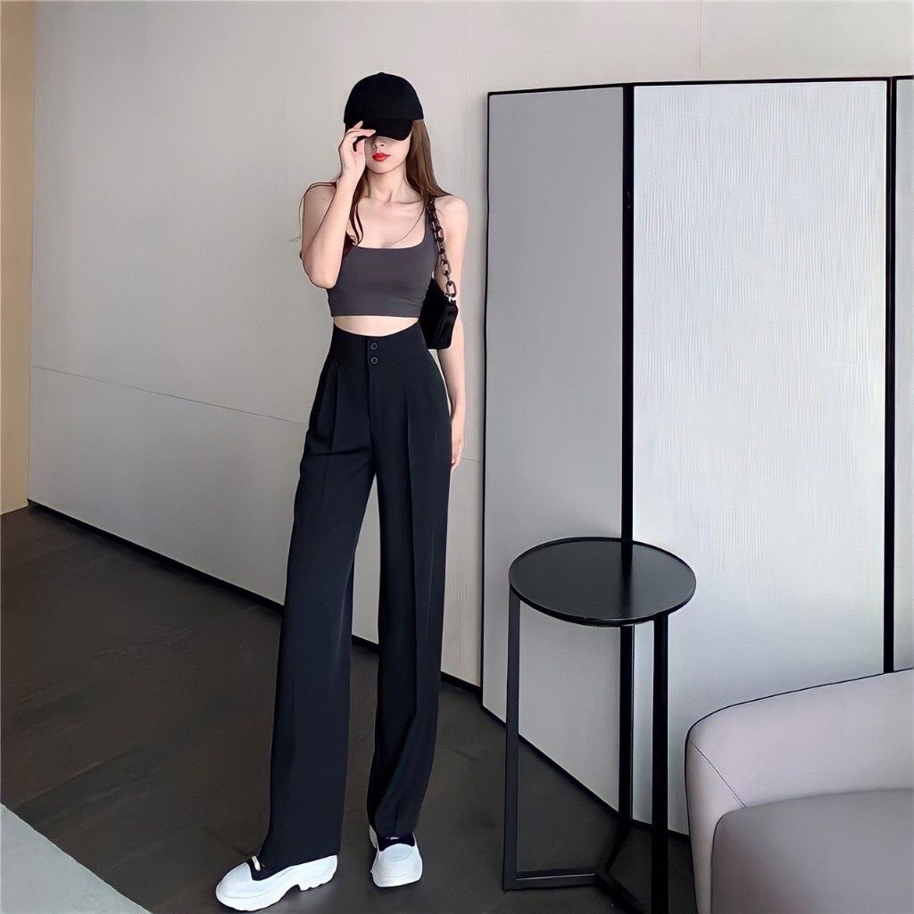 Quần ống rộng nữ lưng cao - Quần tây ống suông nữ 2 khuy nhiều màu chất tuyết mưa đẹp dễ phối đồ