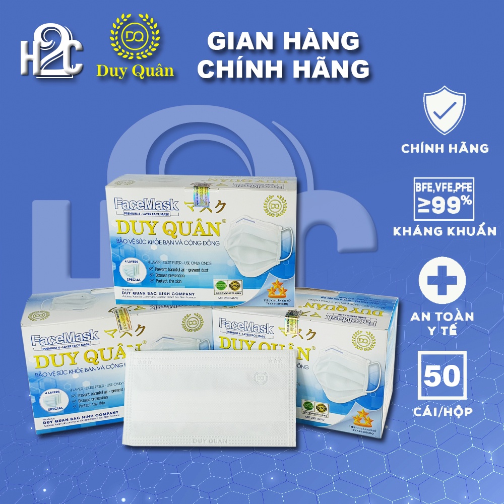 (Màu trắng)Hộp khẩu trang y tế 4 lớp màu Trắng cao cấp Duy Quân 50 cái