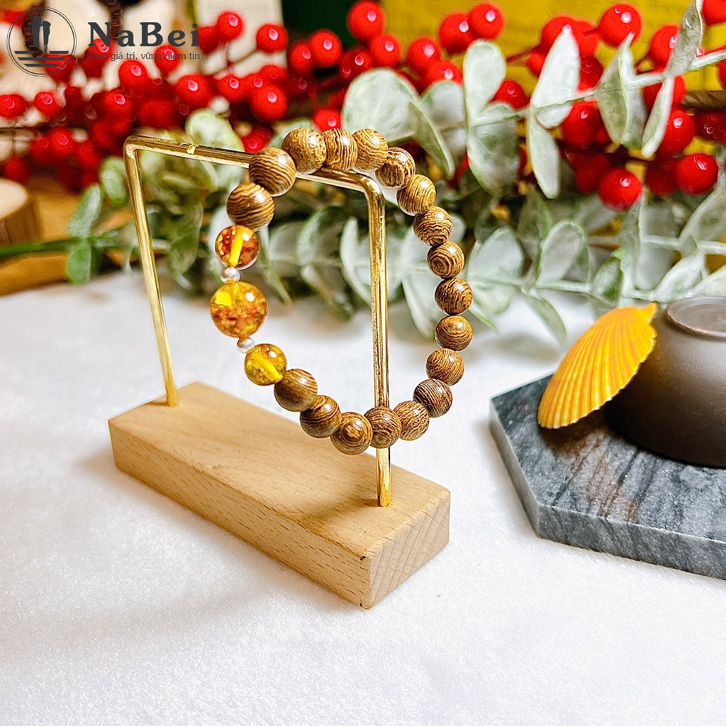 Vòng Tay Trầm Hương Mix Đá Thạch Anh Tóc Vàng, Tóc Đỏ, Hổ Phách Hợp Các Mệnh NB351 - Phong Thủy NaBei Store