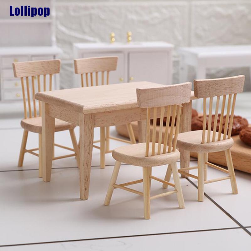 Bộ bàn ghế gỗ tỉ lệ 1/12 trang trí nhà búp bê