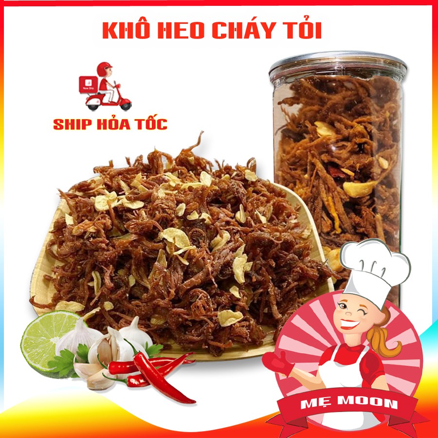 Khô Heo Cháy Tỏi (Hộp 300g), Thịt lợn khô bơ tỏi - Đồ ăn vặt nhà làm - Bếp mẹ Moon
